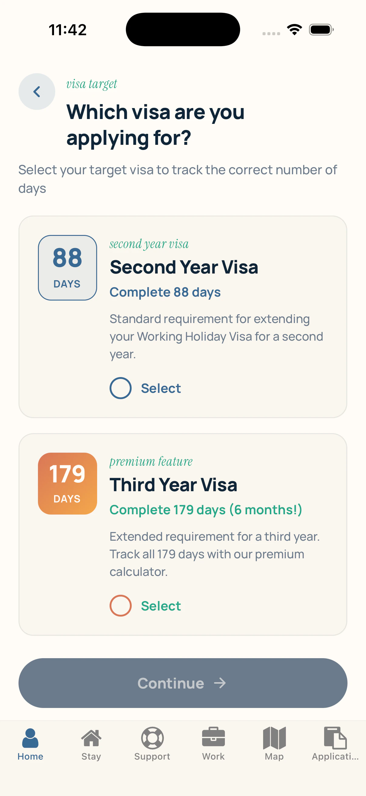 The 88th Day app, Pick your visa.